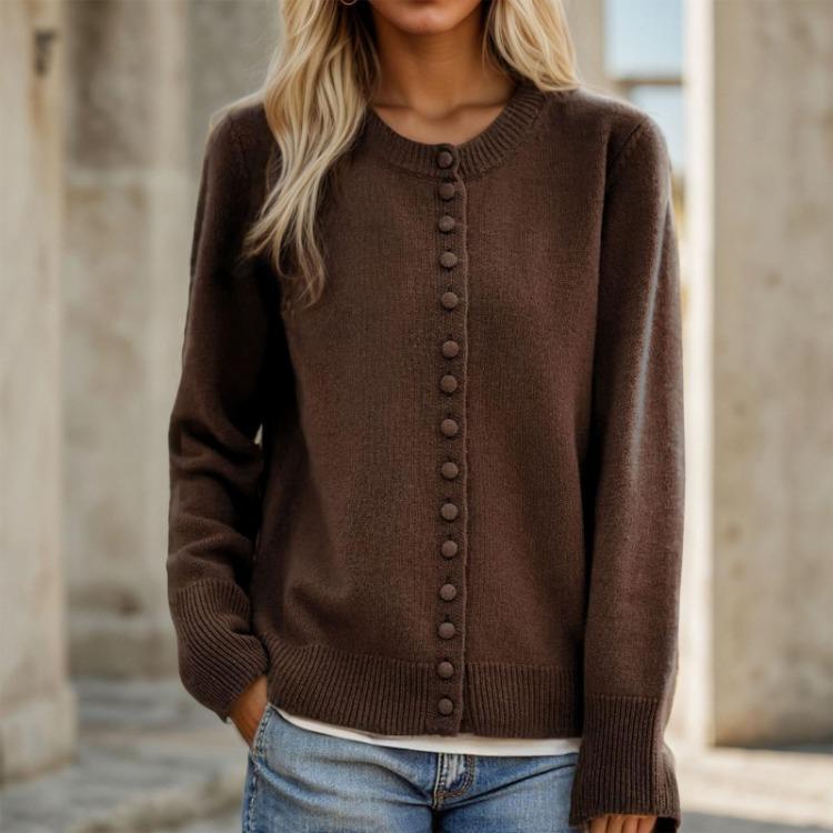 Lightweight Women Cardigan Casual Knitted Sweater Coat Long Sleeve Button Down Crewneck Loose Solid Outerwear