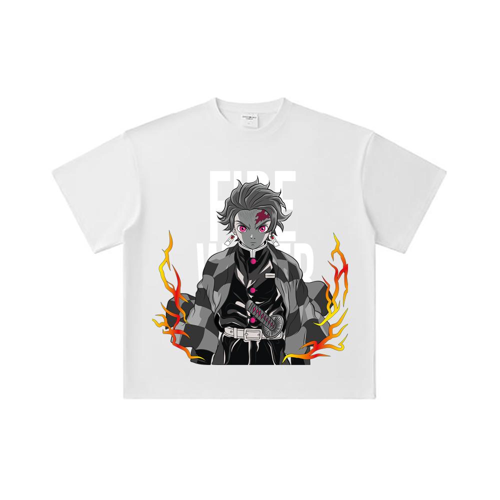 260 GSM Double Yarn 32 Count 100% Cotton Demon Slayer V116 Tanjiro Print Unisex Heavy Cotton T Shirt