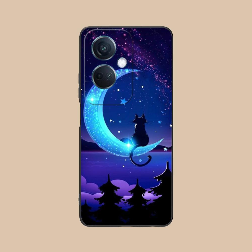 Luna Moon Cat Mobile Phone Case for OPPO Reno 14 13 12 11 10 9 8 7 6 5 F T Pro 5G Colorful Printing Cover Cover Pretty Luxury
