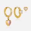 Women Heart Zircon Earrings 3 Pcs Set Minimalist Gold PVD Plated Waterproof Jewelry Ideal for Birthday Gift