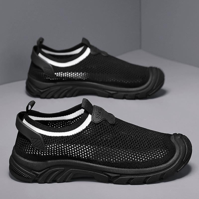 

Мужская летняя дышащая тонкая сетчатая обувь для бега, мужская повседневная обувь для вождения с одним педалем, легкая спортивная обувь с мягкой подошвой 44 чёрный