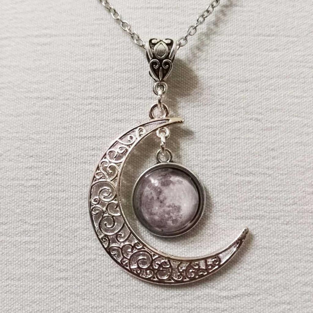New Moon Necklace and Little Full Moon Crystal Gemstone Crystal Sun Moon Pendant Handmade Jewelry