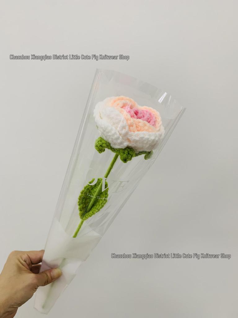 Hand-Knitted Gradient Rose Crochet Bouquet - Preserved Artificial Flowers Valentine's Gift
