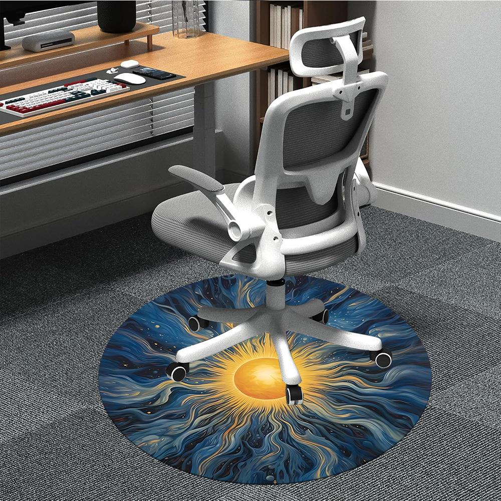 1pc Sunburst Mandala Chair Carpet for Office, Soft, Non-Slip Polyester Mat, Office, Living Room, Bedroom, Durable Polyester yy251207105