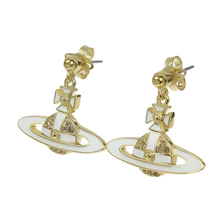 Vivienne Westwood Neil Saturn Design Pendant Earrings Women earrings Gold White 6202014L02R281 Basic Packaging-Dust Bag+Box