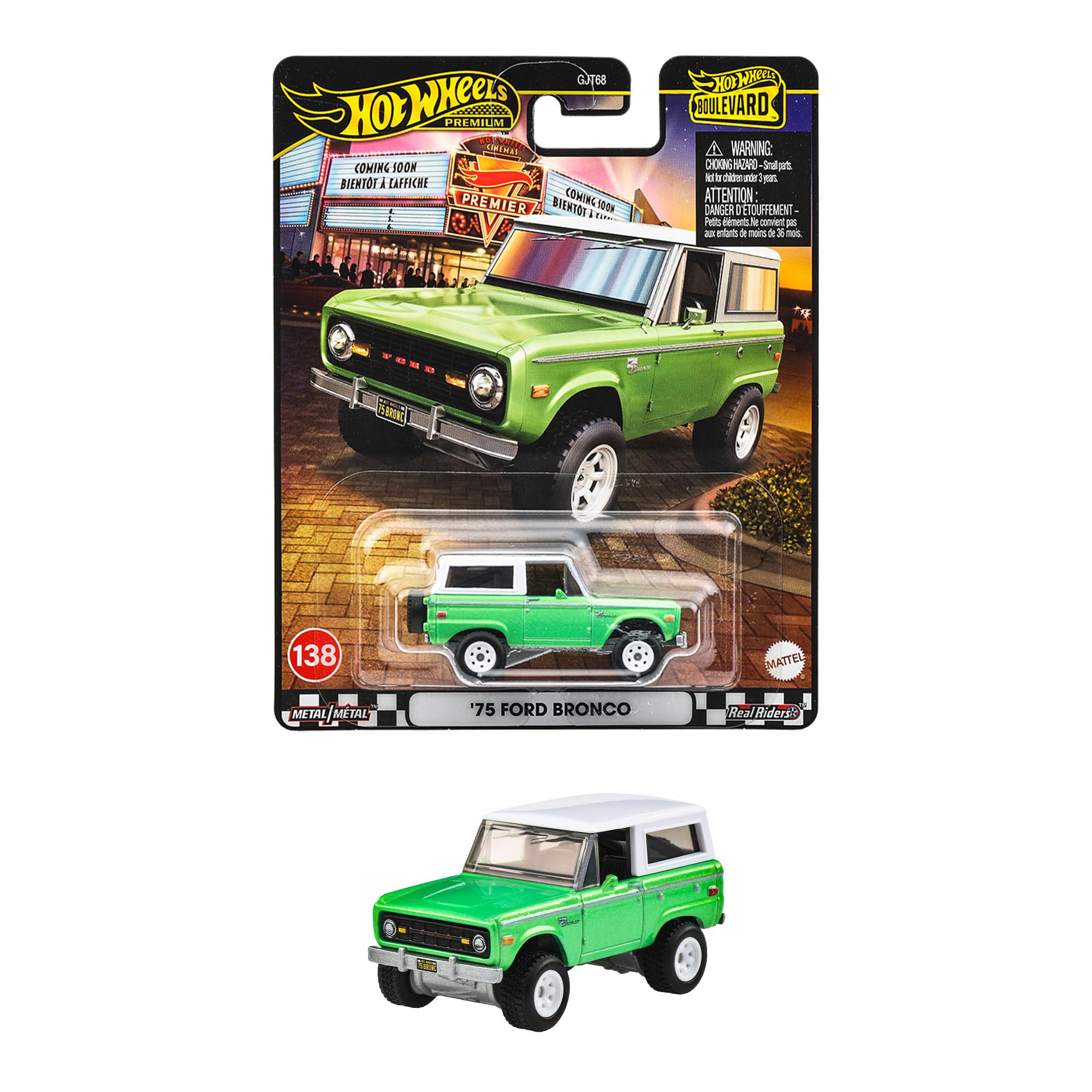 Hot Wheels Boulevard 75 Ford Bronco Mini Car Toy Green JBL12 for Ages 3 and Up