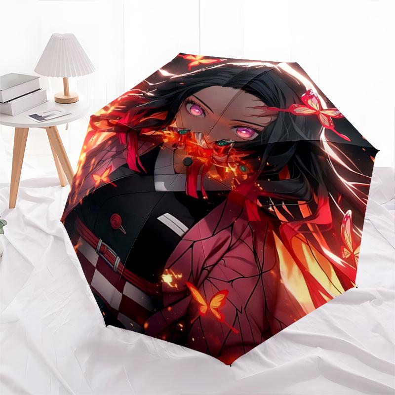 

1pc Flaming Butterflies Kamado Nezuko Automatic Folding Umbrella - 3 Folding Design, Vivid Cartoon Pattern, Suitable for Outdoor Activities, A Gi