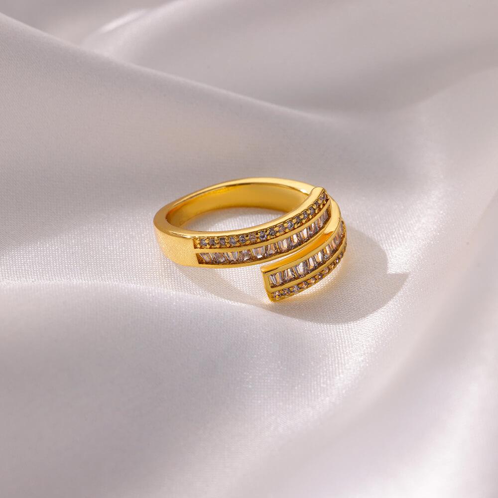 Geometric Zircon Hug Rings for Women Stainless Steel Gold Color Wedding Adjustable Ring New Fashion Zircon Gift anillos mujer