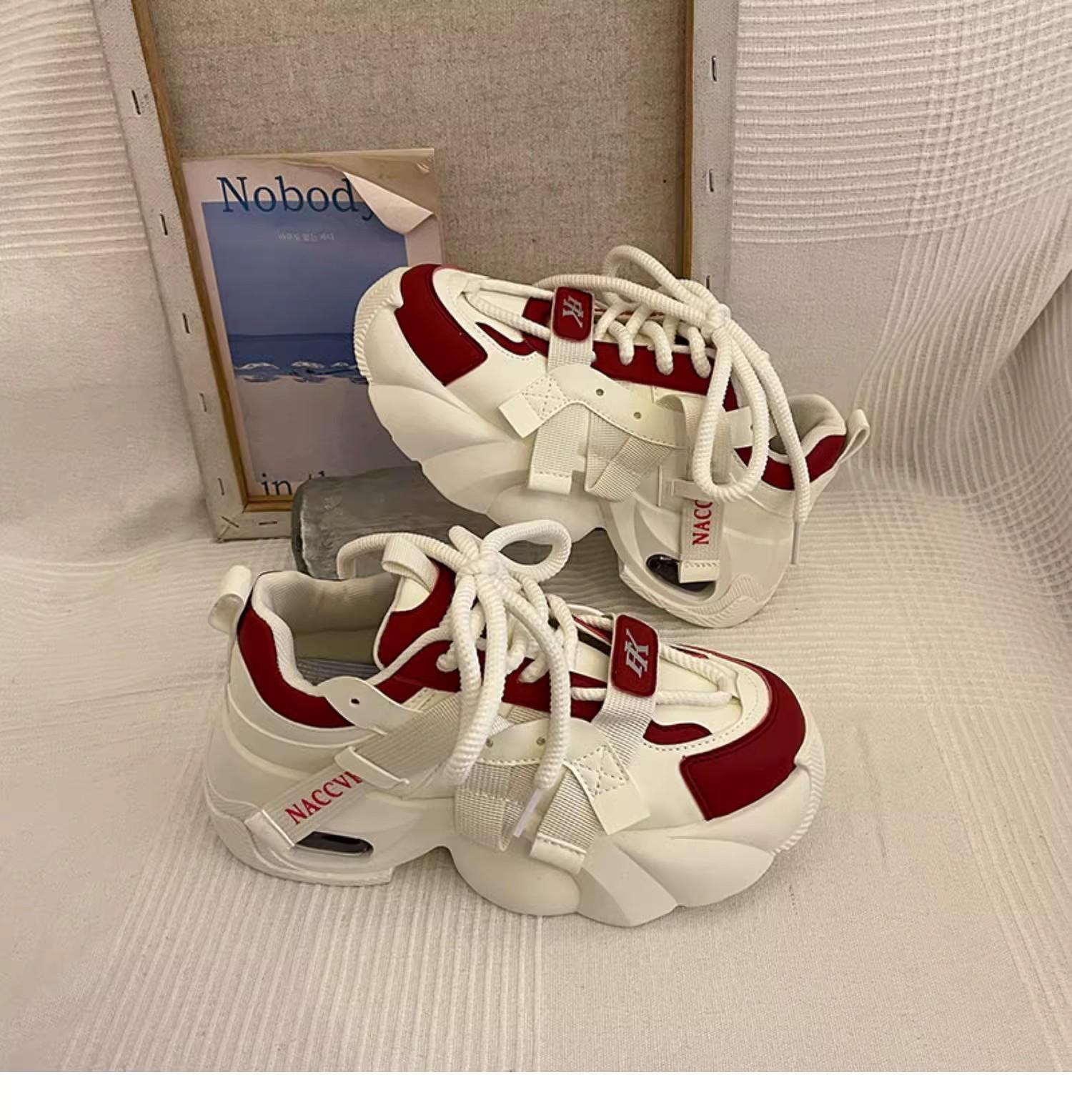 

Fashion 2025 New Women s Sneakers Korean Edition Lace up Shallow Mouth Fashion Casual Shoes Thick Bottom Height Increasing Running Shoes 40