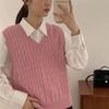 White V-Neck Twisted Knit Sleeveless Pullover Vest for Women - Early Autumn Layering Sweater, Lazy Style
