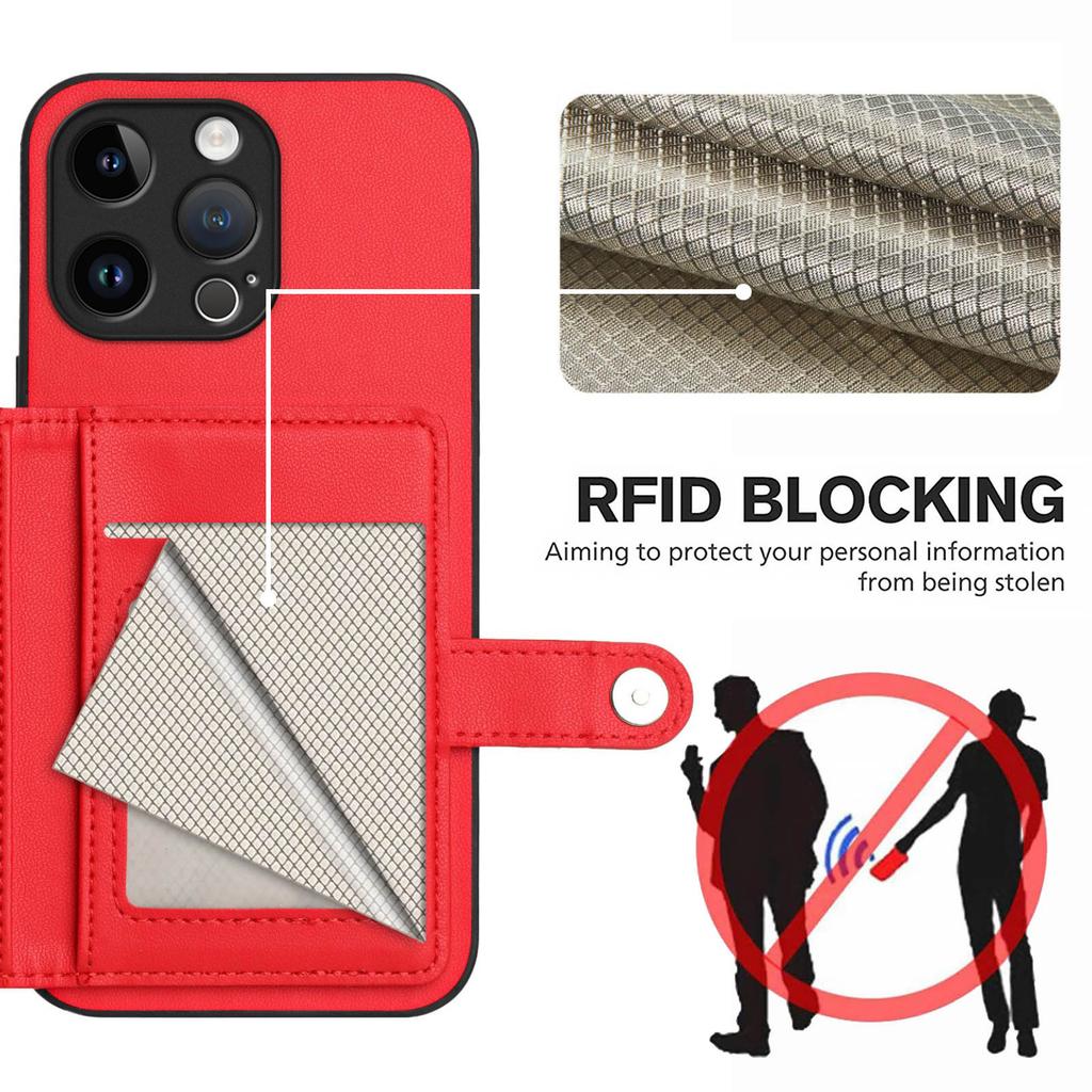 For iPhone 15 Pro Max Case RFID Blocking Card Holder Kickstand TPU + PU Leather Phone Back Cover