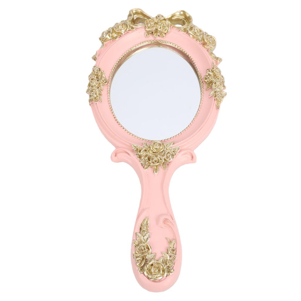 Handspiegel im Vintage-Stil, Gold, floral geprägt, antiker Griff, Schminkspiegel für das Schminktischchen, mit Harzrahmen, schwarzer Samtrückseite