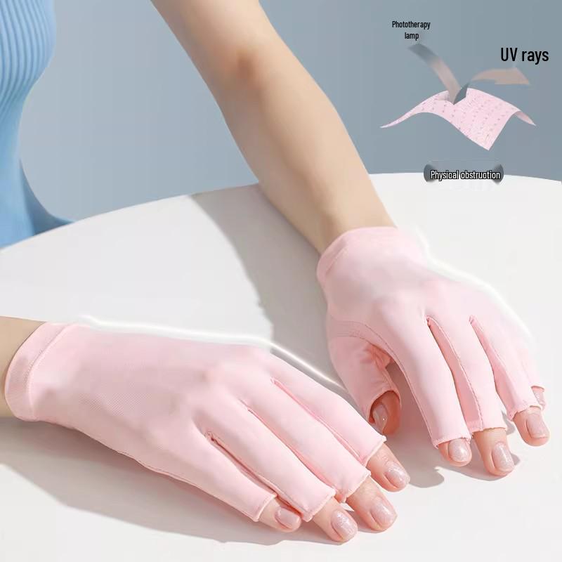 UV Protection Fingerless Manicure Gloves - Black, Breathable, Thin Ice Silk, Shields Against Radiation for Nail Lamp.