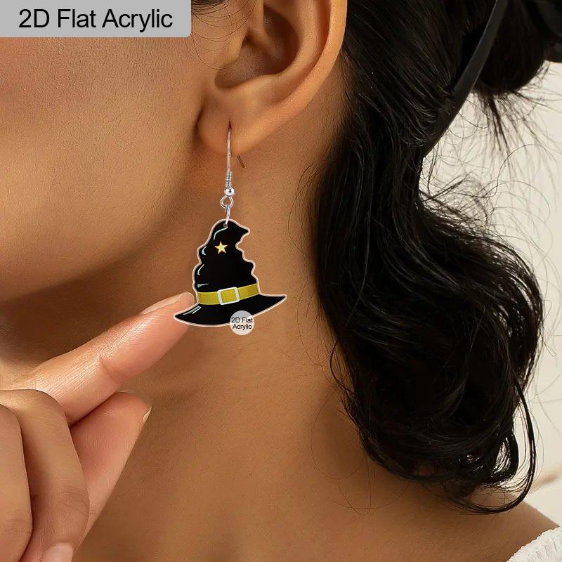 2D Flat Halloween Acrylic Earrings Decoration Cute Witch Hat Pendant Jewelry Girls Women Halloween Gift