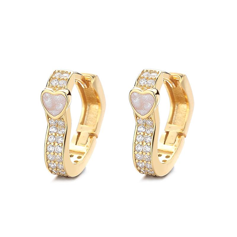 Micro-Inlaid Zircon Love Ear Buckle Earrings Women'S Niche High-End Drip Glaze Small Peach Heart Accessories