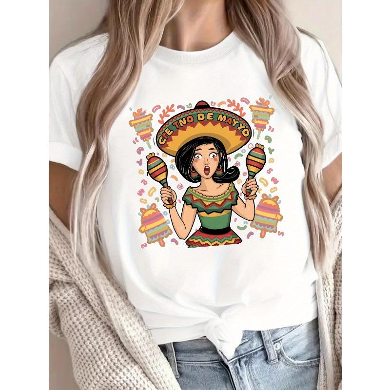 

Women s Graphic Print T-Shirt Casual Crew Neck Short Sleeve Spring Summer Top S белый