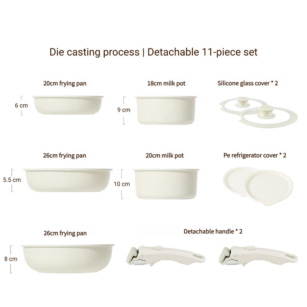 Detachable Handle Cookware Set Granite Coating Nonstick Pots Milk Pan Frying Pan Saucepan Compact Kitchen Set Stackable Storage Induction Stove Pot