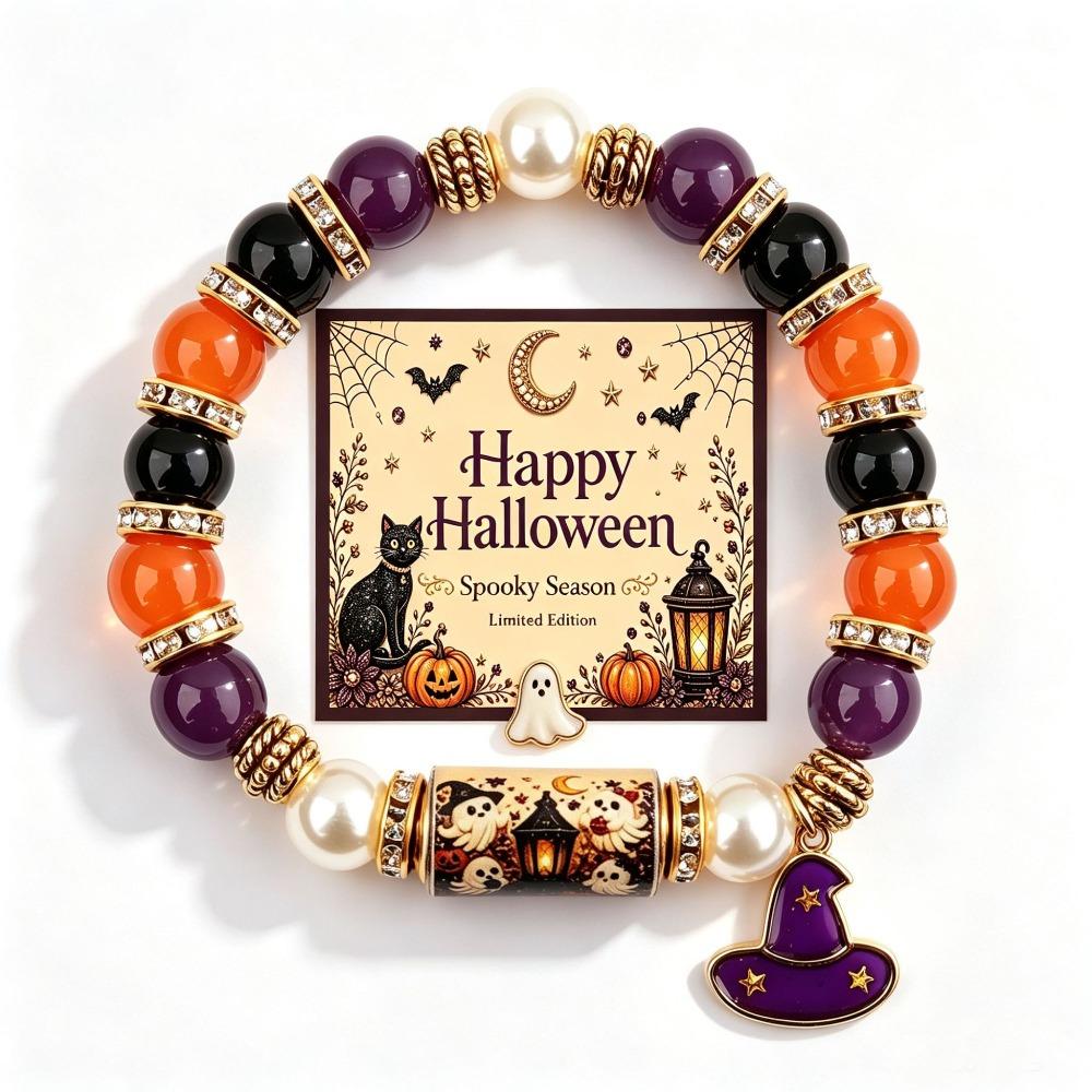 Beaded Halloween Beaded Bracelet Handmade Pumpkin Ghost Bead Jewelry  For Women Men