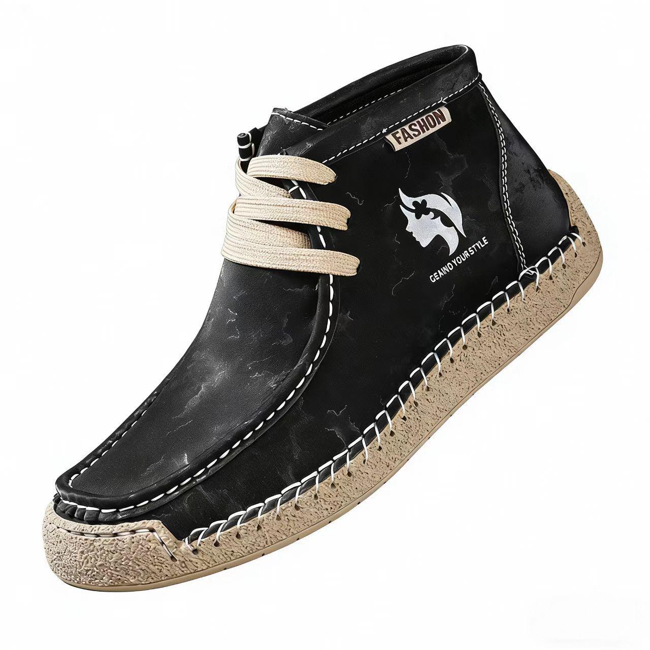 2026 Plus Size Women s Mid-Top Leather Boots - Casual & Work Stitched Short Boots 43 чёрный