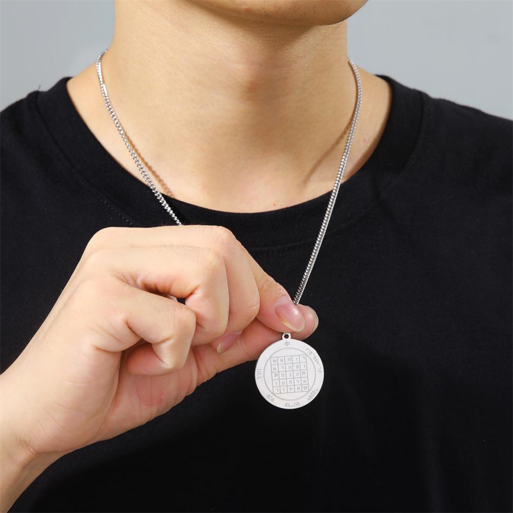  Saturn Key of Solomon Neckalace Stainless Steel Pentacle Statement Pendant Necklaces Retro Occult Amulet Jewelry for Men
