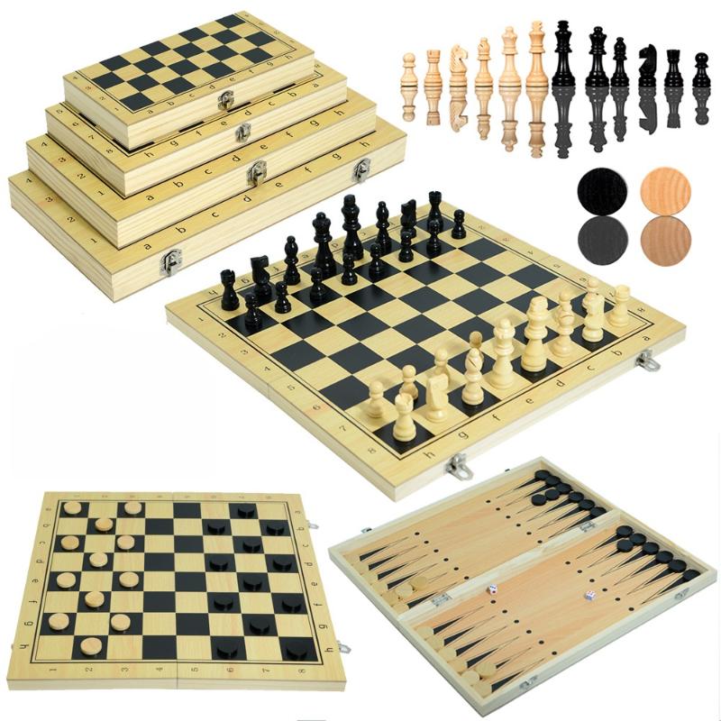 1 Set Children'S Puzzle Toys 3 In 1 Chess Board Folding Wooden Portable Chess Game Board For Adults