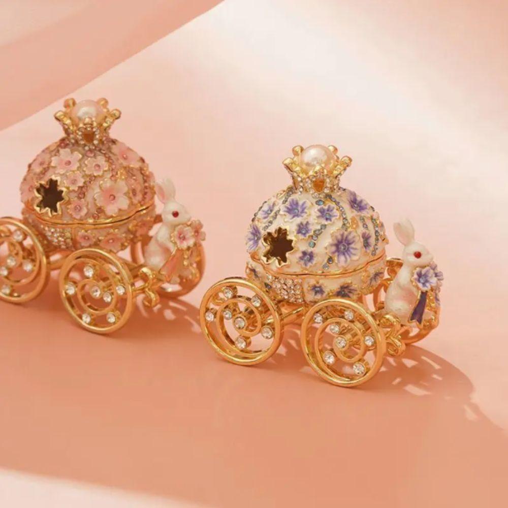 Mini Size Crown Ring Holder Bunny Pumpkin Carriage Metal Enamel Jewelry Box Bracelet Storage