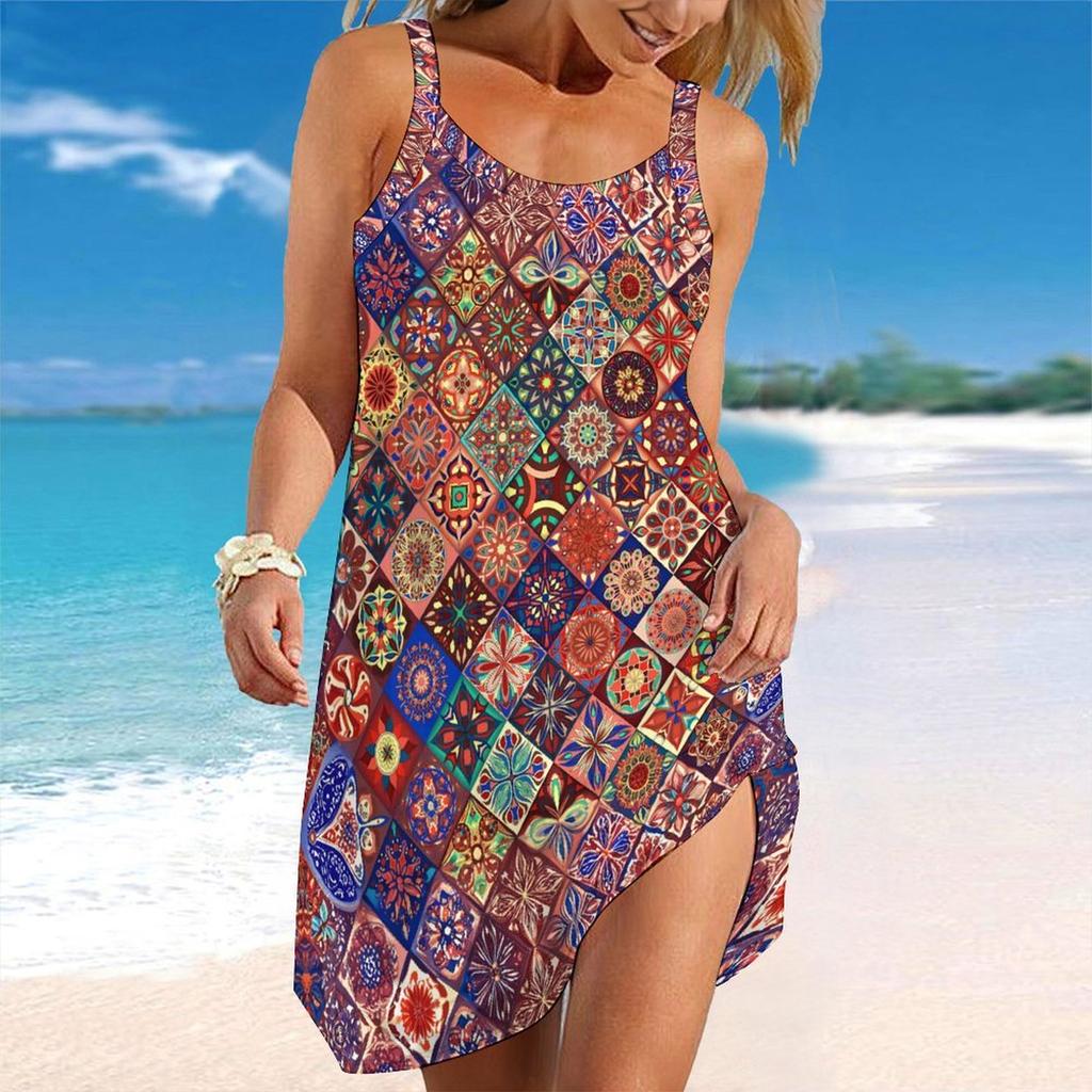 Women's Beach Dress Mini Dress Beach Print Casual Modern Dress Sleeveless Loose Fit Outdoor Daily Summer