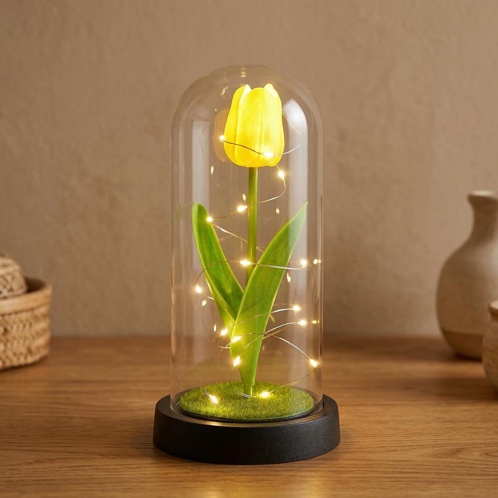 Simulation Tulip Immortal Flower Mother's Day Teachers' Day Gift Glass Cover with Light Valentine's Day Birthday Gift