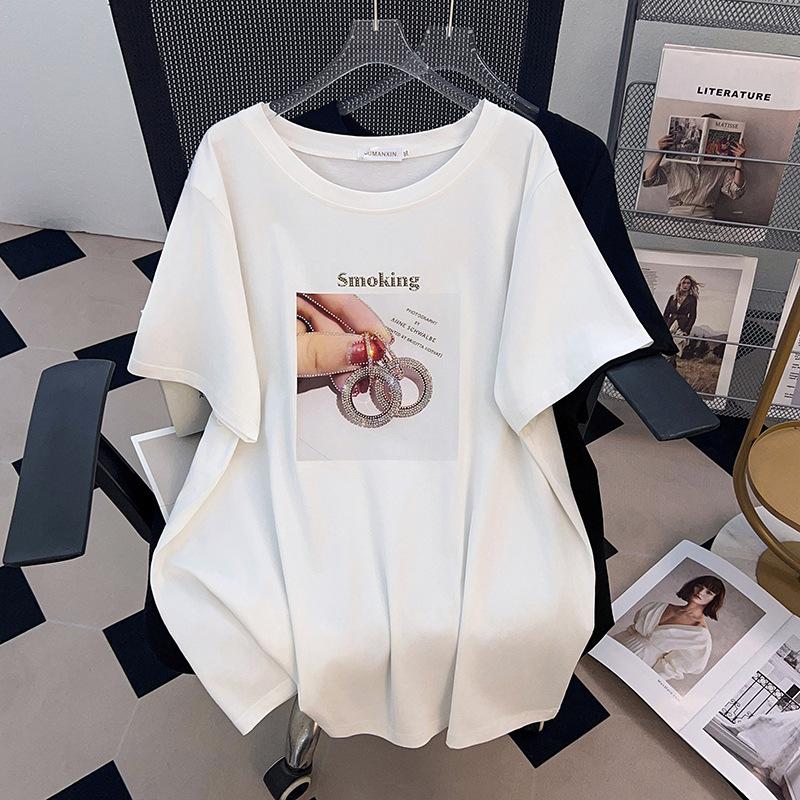 

Women s Plus Size Loose-Fit Round Neck T-Shirt, Short Sleeves, Mid-Length (Sizes 200/300/350 Jin) 7XL чорний