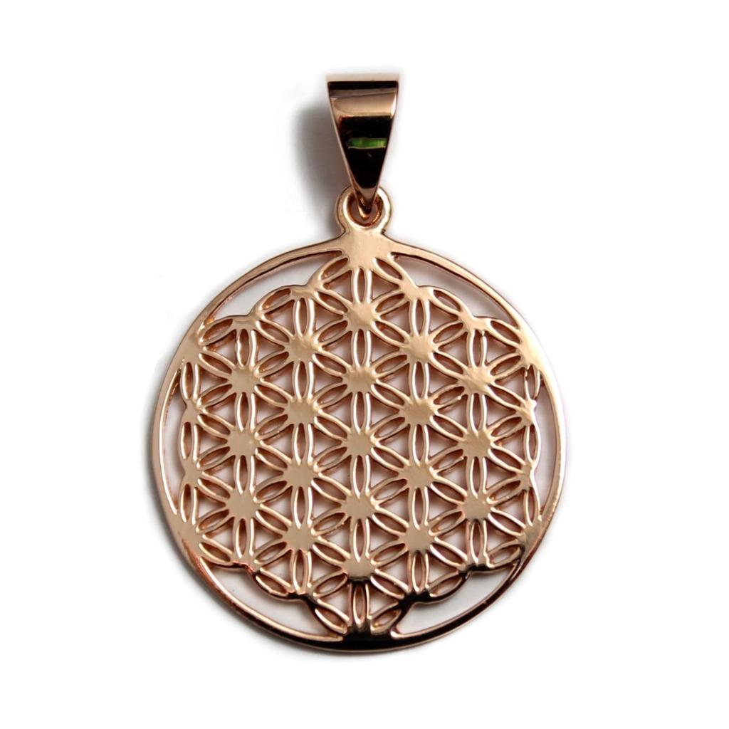 MIZAL Flower of Life Sacred Geometry Pendant Necklace In Carmelo Sterling Silver (Chain Not Included, Pink Gold)