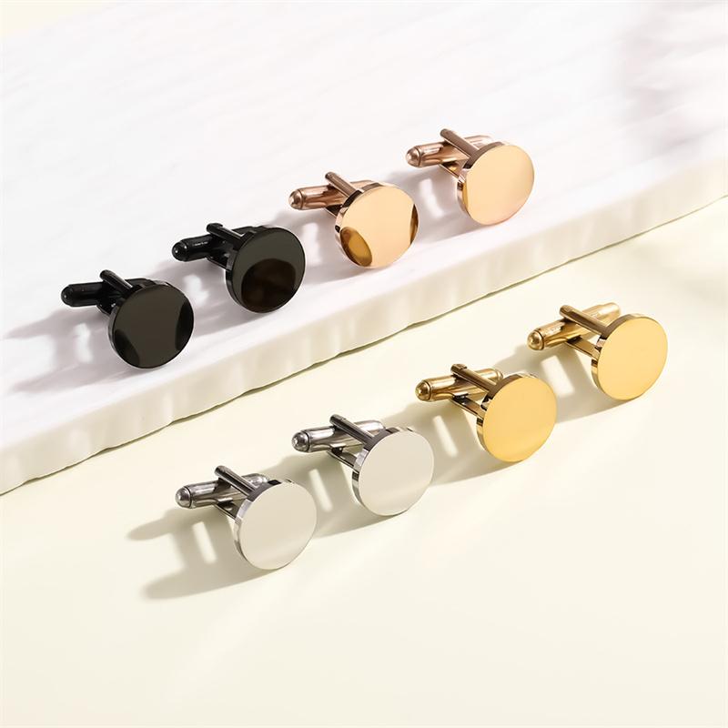 Round Stainless Steel 15Mm Mirror-Polished Men'S Cufflinks