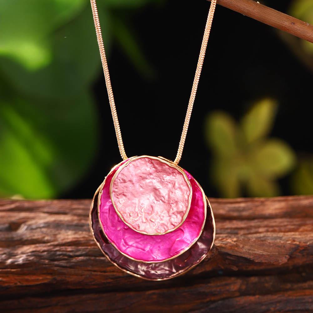 Bohemian Geometric Round Necklace: Multicolor Layered Enamel Zinc Alloy Sweater Chain