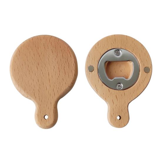 Solid Wood Bottle Opener with Handle Round Refrigerator Magnets Ergonomic Grip Beer Opener for Home Commercial Use