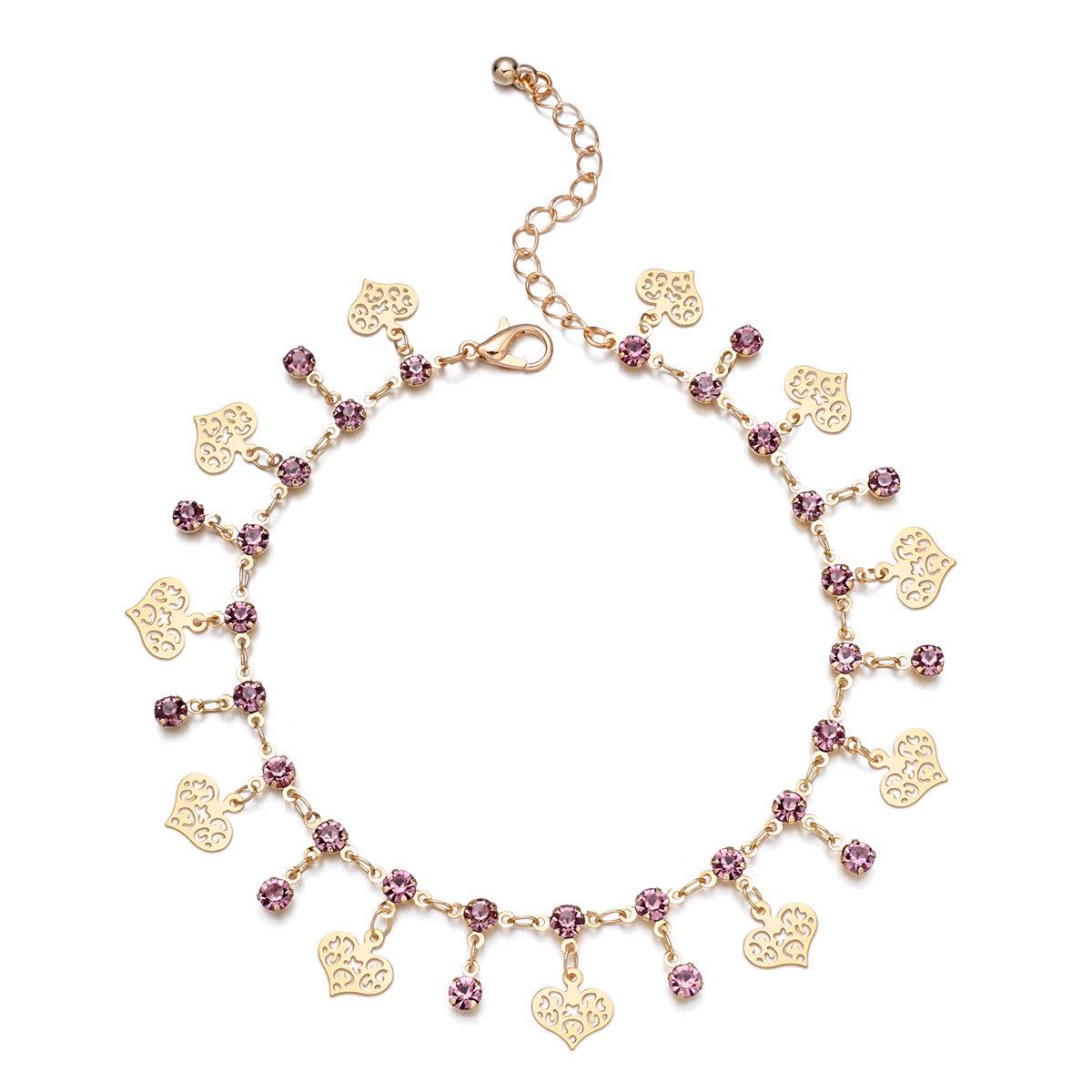

New beach anklet, fashion gem peach heart shaped handmade chain designed by famous teachers золотой
