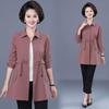Women's Slim Fit Mid-Length Trench Coat for Spring and Autumn - Fashionable Solid Color for Middle-Aged and Elderly Moms