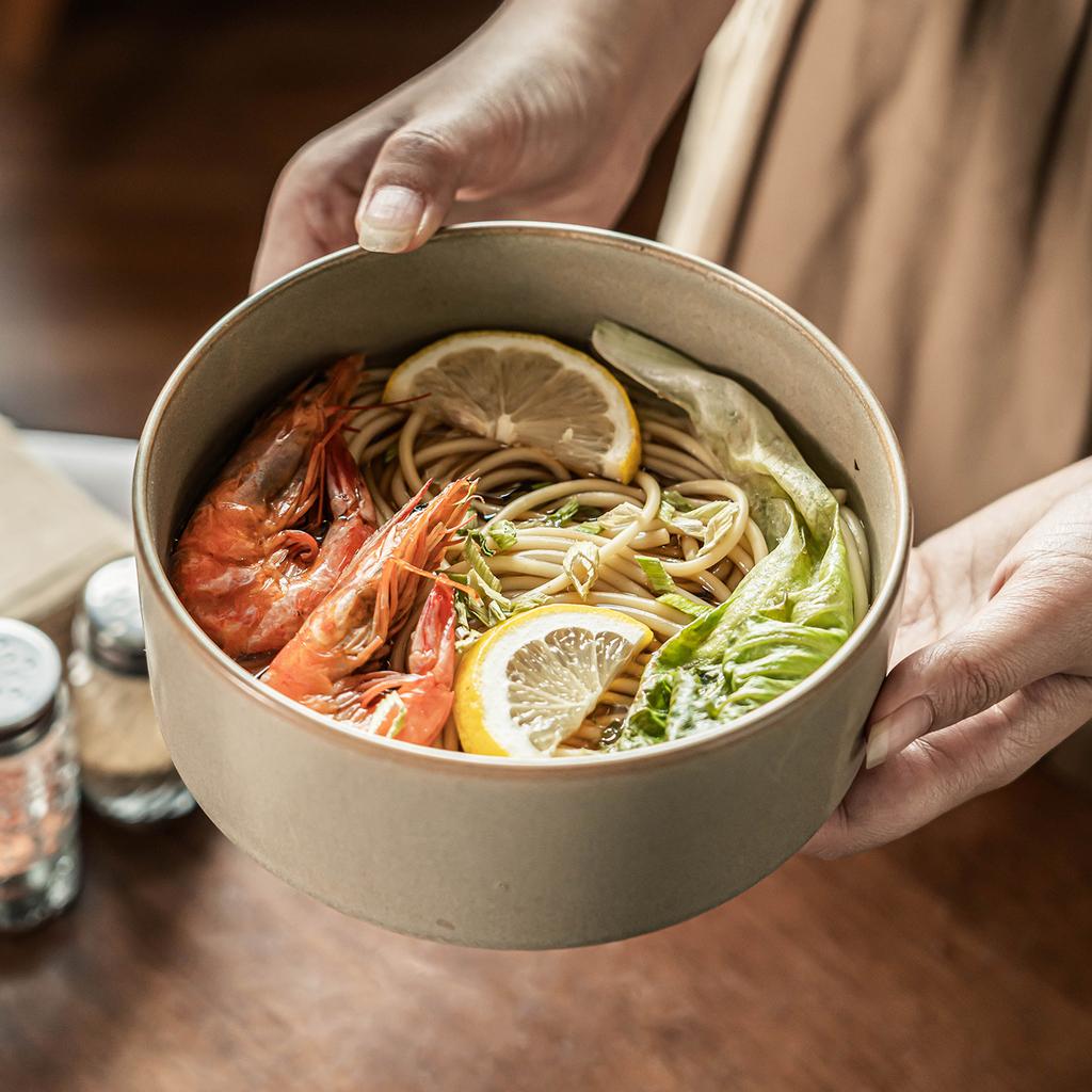 Japanese Ramen Bowl Retro Straight Ceramic Bowl Household Round Bowl Vegetable Bowl Fruit Salad Bowl Restaurant Tableware Soup Bowl