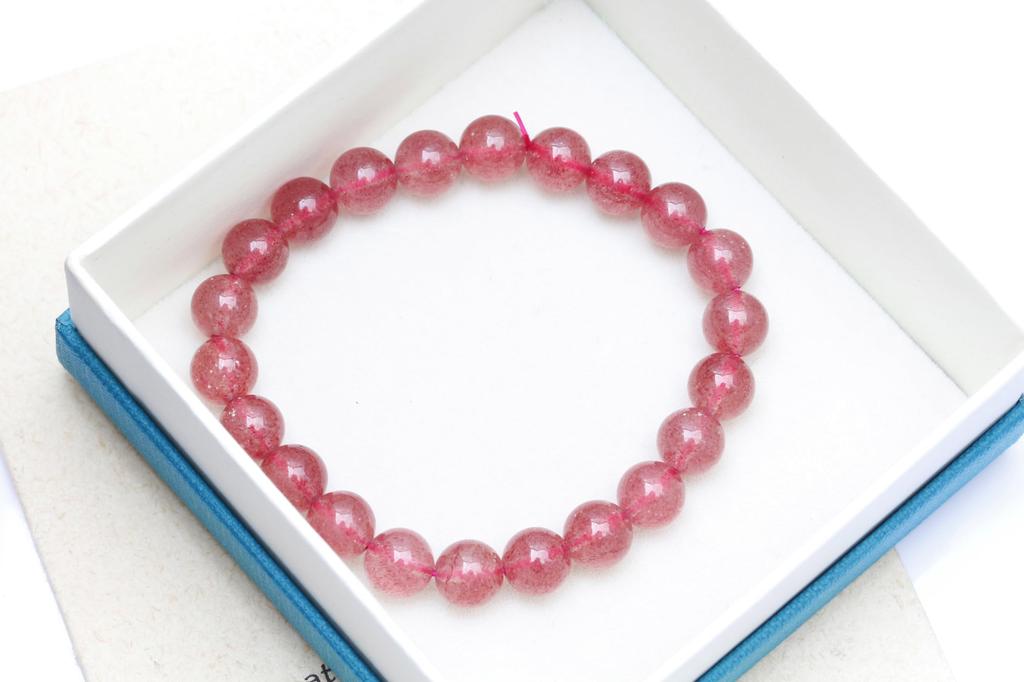 [K.KOUOKU] Strawberry Quartz Bracelet, 9mm, Power Stone, Love Luck, Gift, Natural Stone, Prayer Beads (Strawberry Quartz - 9mm)