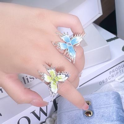 Small Fresh Enamel Oil Dripping Butterfly Cool Feeling Open Ring Women'S High Sense Stacking Wearing Niche Design Ring