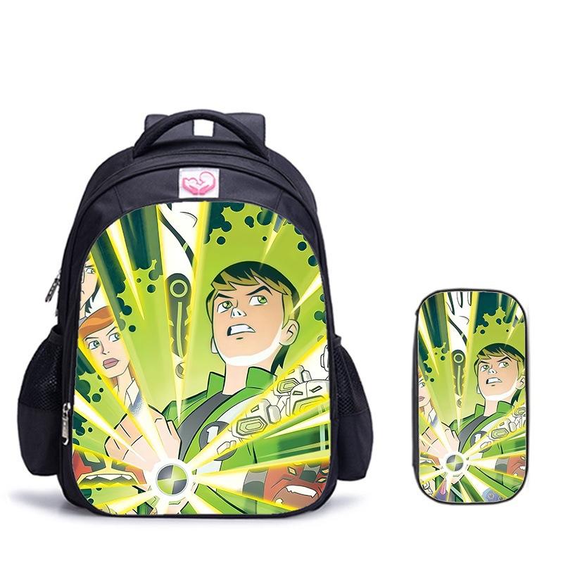 Ben10 Omnitrix Transformation Printing Two-Piece Set Elementary School Shoulder School Bag Large Capacity Grid Pencil Case Combination