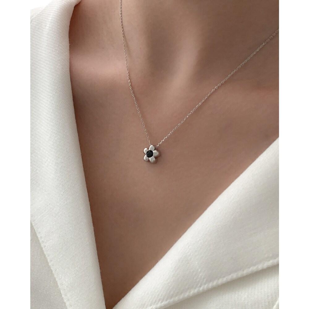 [925 Silver] Bloom Flower Necklace A 16