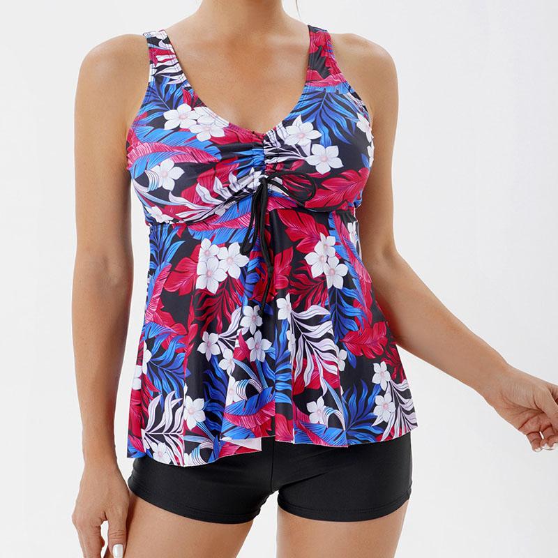 

Купальник из двух частей Короткие женские купальники с цветочным принтом Женский купальный костюм Пляжная одежда Купальный костюм 2XL