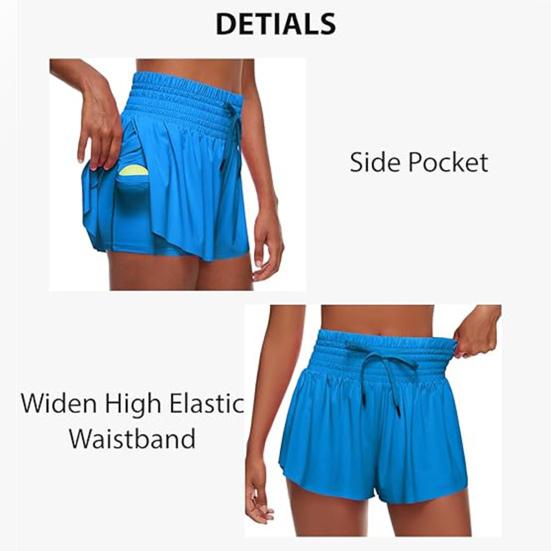 Women Sports Skort Elastic High Waist Adjustable Drawstring Sport Shorts Solid Color Yoga Fitness Shorts