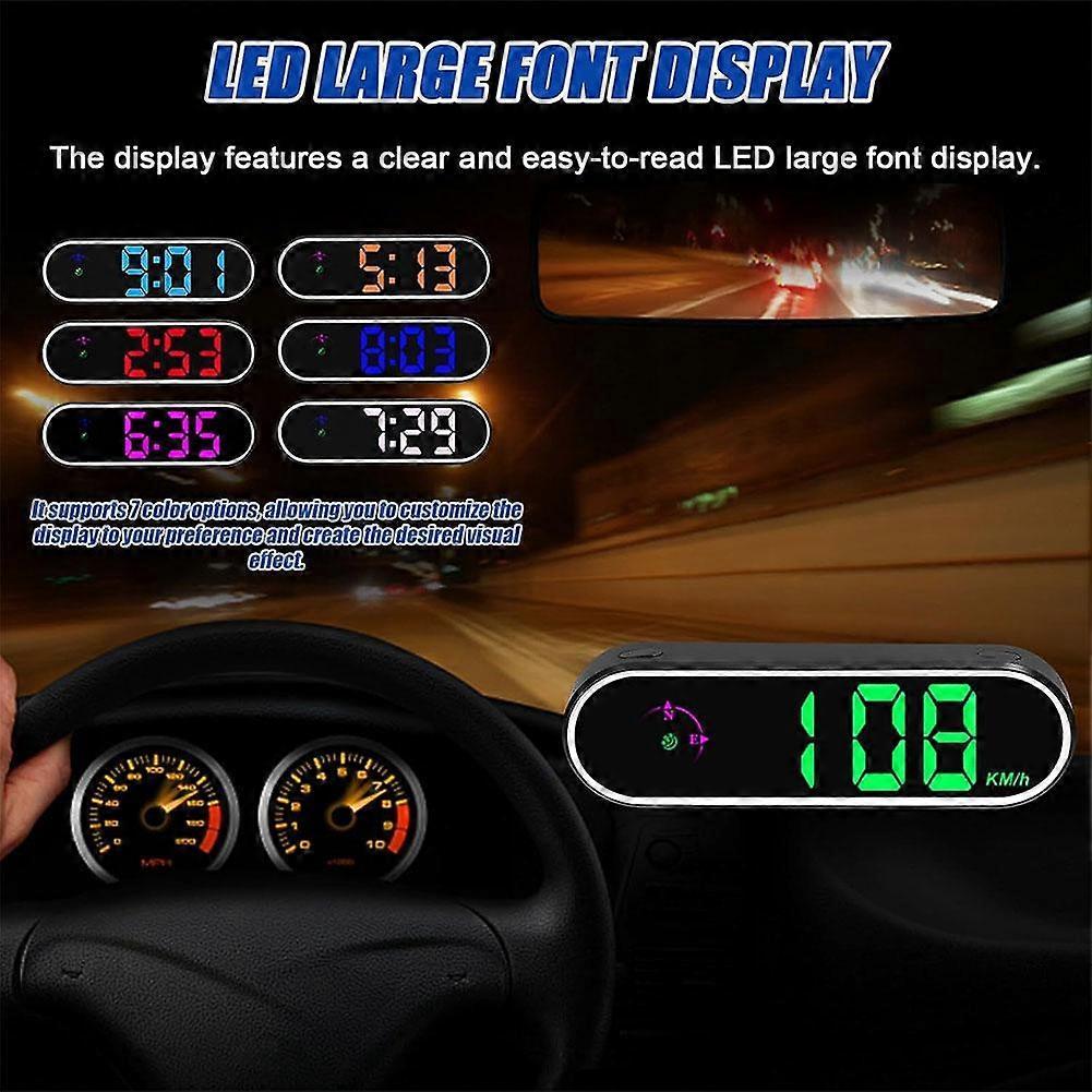 Car Headup Display GPS Digital Speedometer W/ Colorful LED Display Clock