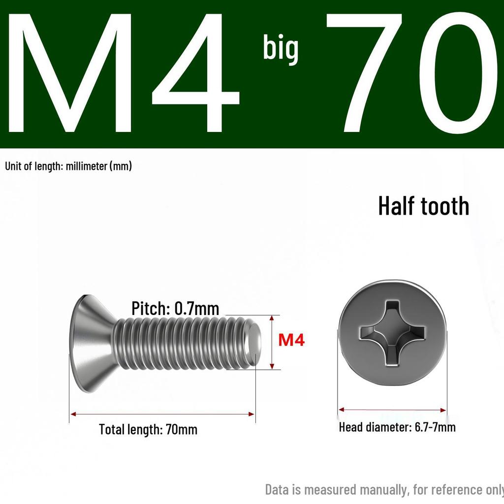 201 Stainless Steel Countersunk Phillips Head Screw: Flat Head Bolt M2-M8