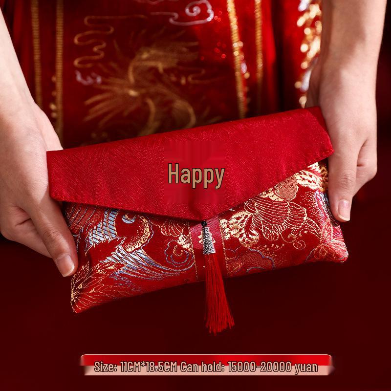 High-End Chinese Wedding Red Envelope Bag for 10,000 Yuan, New Style Cloth Art Design, Perfect for Parents' Address Change Gift