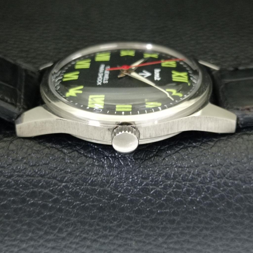 HAND-WINDING VINTAGE HMT INDIAN MENS BLACK COLOR DIAL WATCH a440937-4 HT-a440937