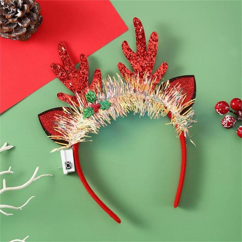 Flashing Christmas Headband with Built-in LED Light New Year Headgear Festive Hair Accessories for Holiday Parties