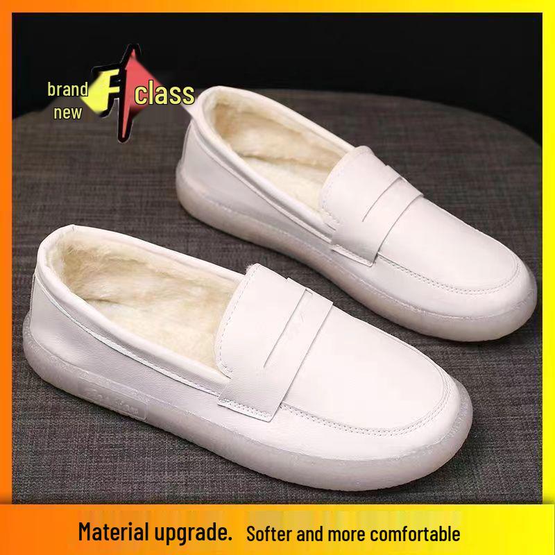 2025 Women's Versatile Soft Sole Flat Nurse Shoes - White Leather for Spring & Autumn