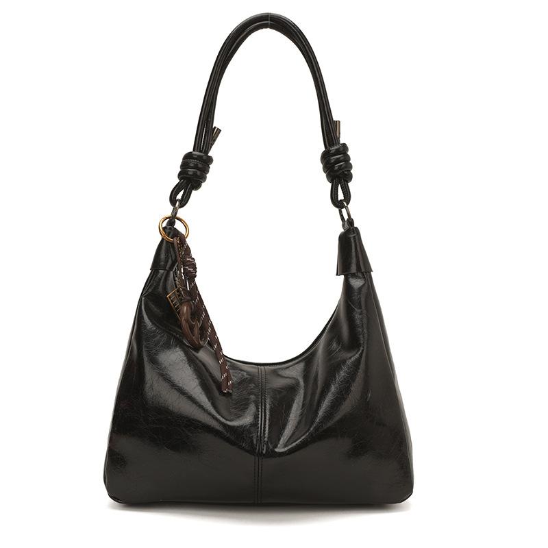 Glossy Faux Leather Hobo Bag for Women with Knotted Handle Soft Shoulder Bag for Everyday Use Casual Outings