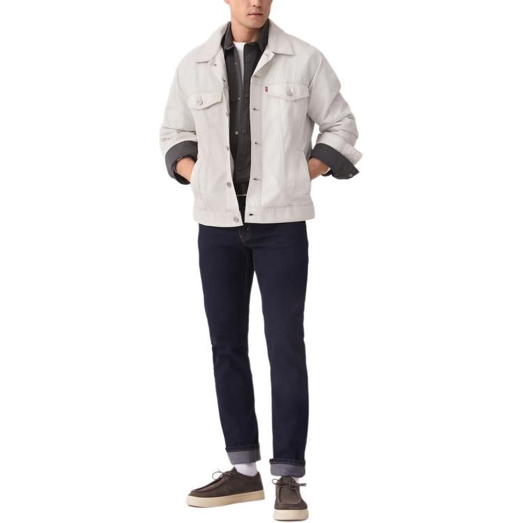 Levis Loose Fit Solid Color Simple Casual Polo Collar Long Sleeve Work Jacket Men Jackets Gray White A5782-0066
